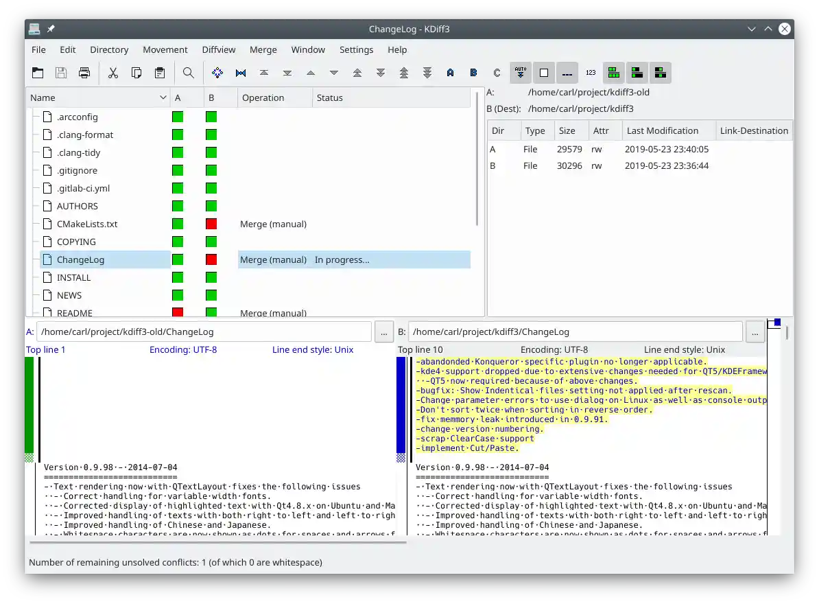 Screenshot of KDiff3