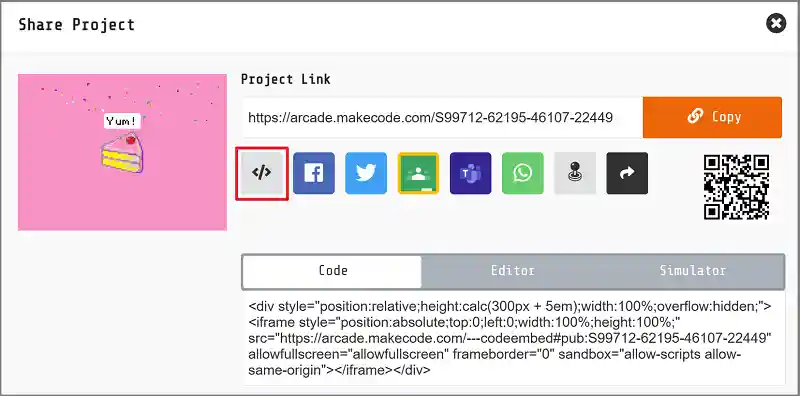 Share project with embedded HTML