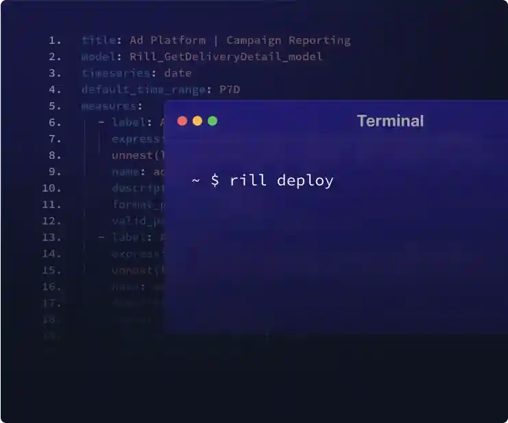 illustration of a terminal with rill deploy command