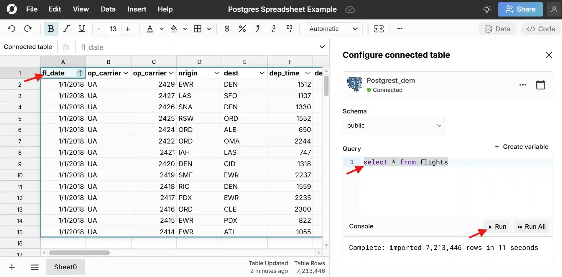 import Postgres data to your spreadsheet