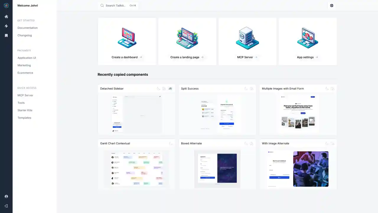 Tailkit's web application dashboard