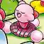 Kirby riding a Slick Star in Find Kirby!! Big Gathering at the Party!