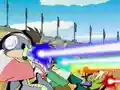 The Martial Arts All-Stars fire their beam attacks at Kirby.