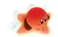 Red Kirby on the Flight Warp Star from Kirby Air Ride