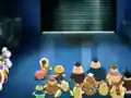 A door opens in the laboratory to reveal the Kirby-saurus to the assembled crowd.