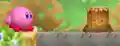 Kirby next to a stake in Kirby's Return to Dream Land