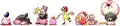 A collage of the various images shown if Kirby is defeated by a boss in the Boss Butch