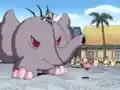 Whippy catches Kirby by the foot with his whip.