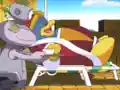 Escargoon serves King Dedede tea while pretending to be Escar-droid.