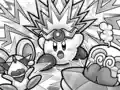 Kirby shocks Spinni and Doc with the Spark ability.