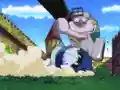 Escargoon is stopped in his rampage by Meta Knight using a Slide attack.