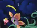 Kirby about to finish off Lovely using the Cutter ability