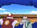 King Dedede and Escargoon watch as Escar-droid 2 - now uncontrollably militarized - flies off to attack Cappy Town.