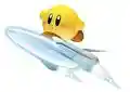 Yellow Kirby on the Formula Star from Kirby Air Ride