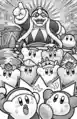 A Cutter Kirby among many of the Kirby clones created by the Kirby Printer in Kirby's Decisive Battle! Battle Royale!!