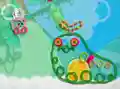 Kirby battling a Sulkworm using its own silk balls in the Big-Bean Vine stage