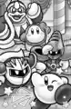 Sword Knight, Meta Knight and Kirby heading to Gallic's hideout.