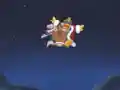 Kirby dispatches King Dedede and Escargoon using Dedede's hammer.