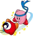 Artwork of Throw Kirby from Kirby: Nightmare in Dream Land and Kirby & The Amazing Mirror.