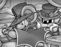 Daroach breaks into the safe in the hidden room.