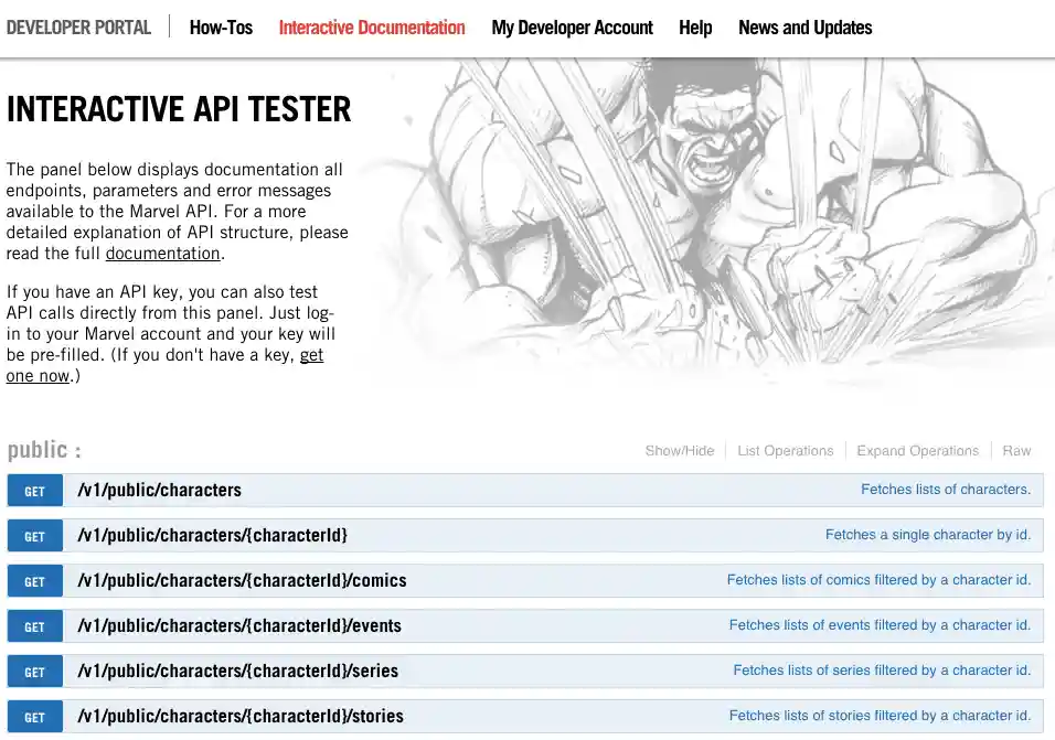 Marvel interactive docs