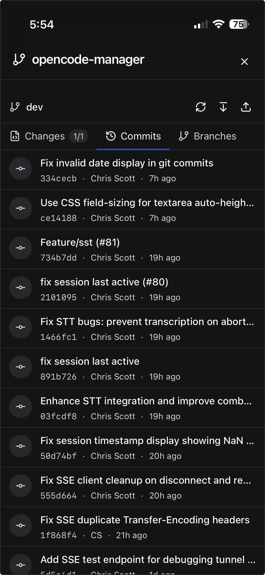 Commits Tab