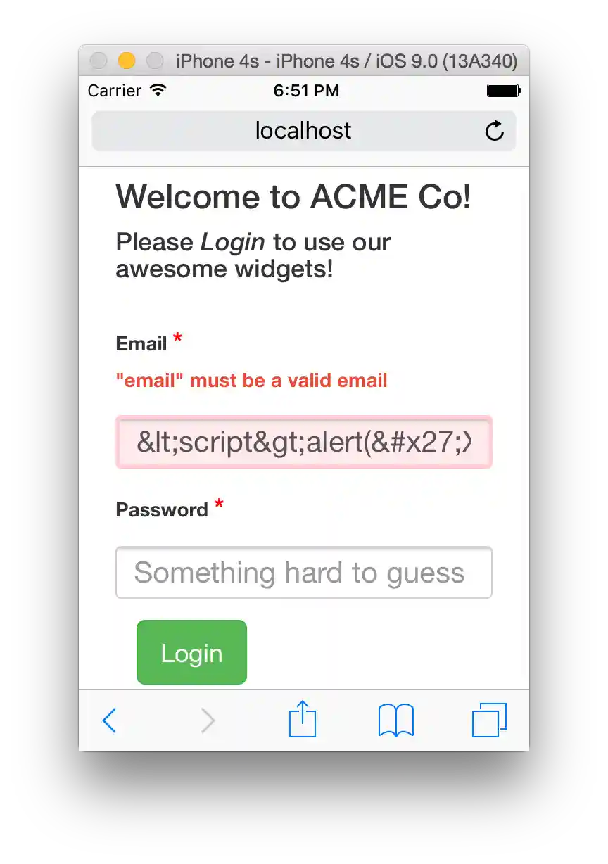 hapi login avoids XSS