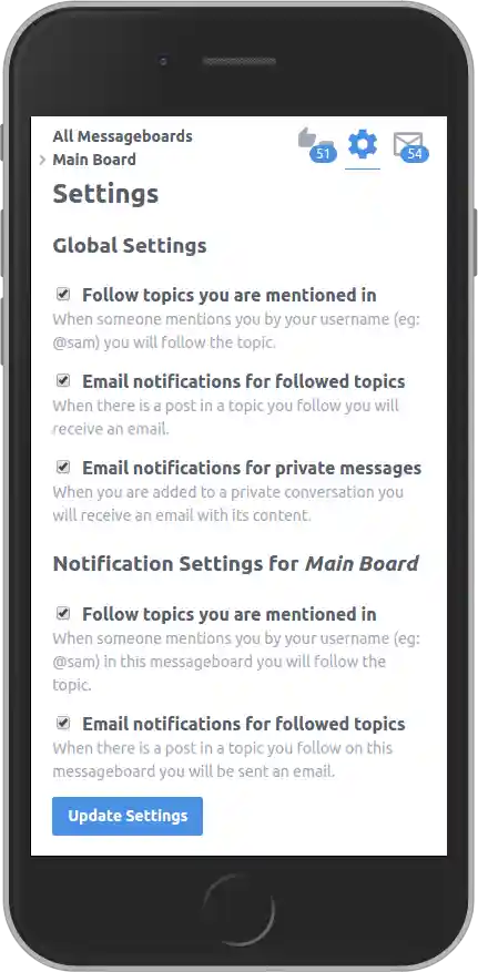 Messageboard Preferences on iPhone 6 (Thredded v0.8.2)