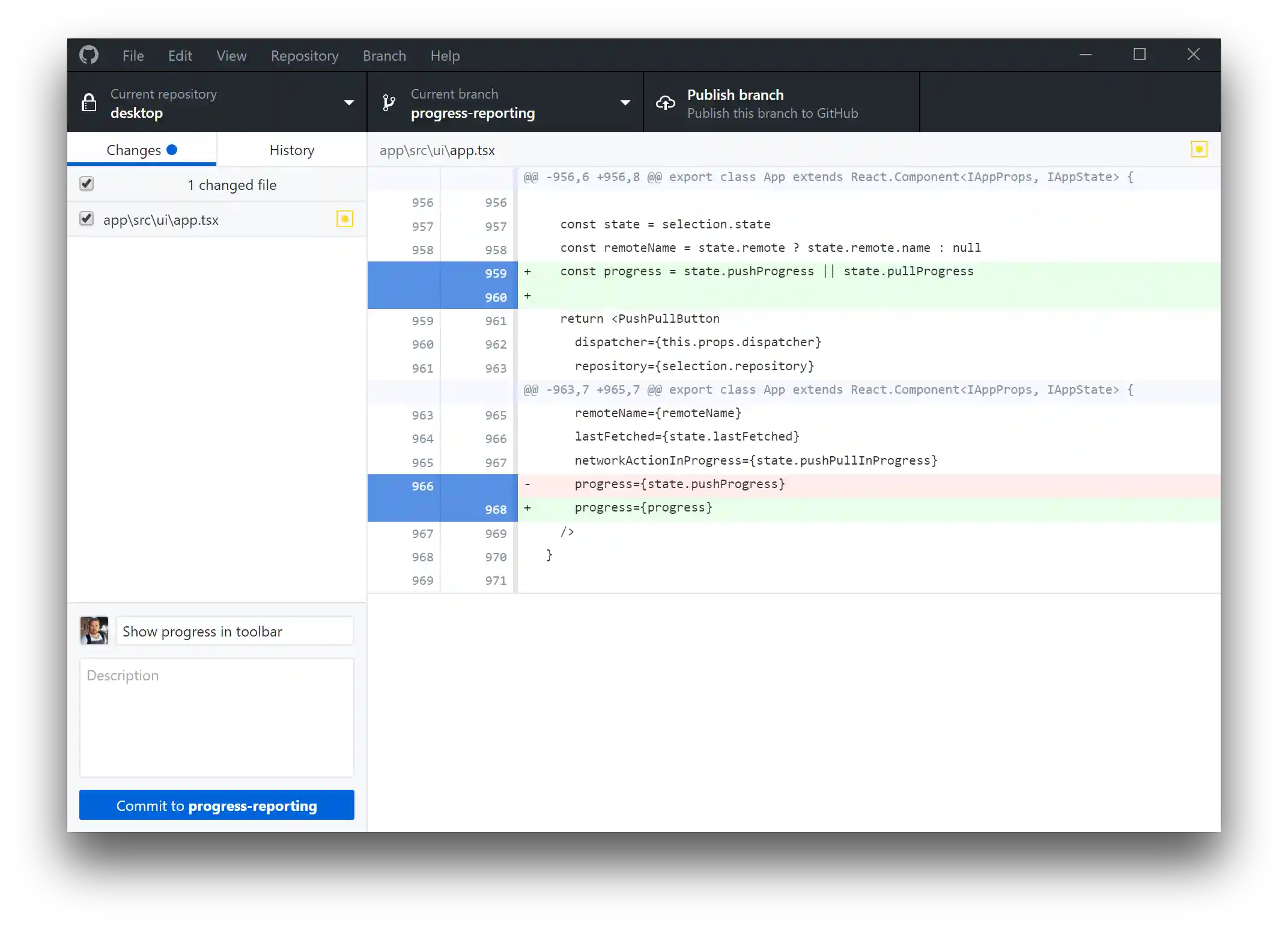 GitHub Desktop screenshot - Windows