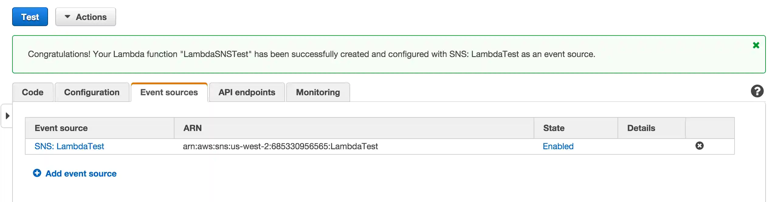 lambda function created