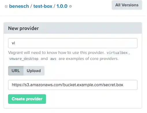 Adding a S3 box to Vagrant Cloud