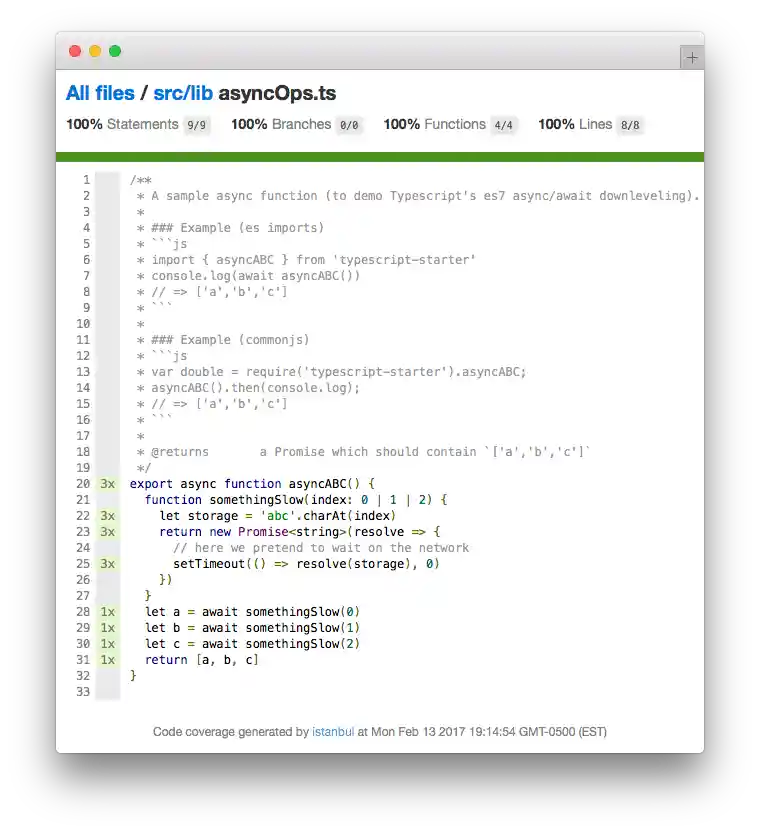 source-mapped typescript test coverage example