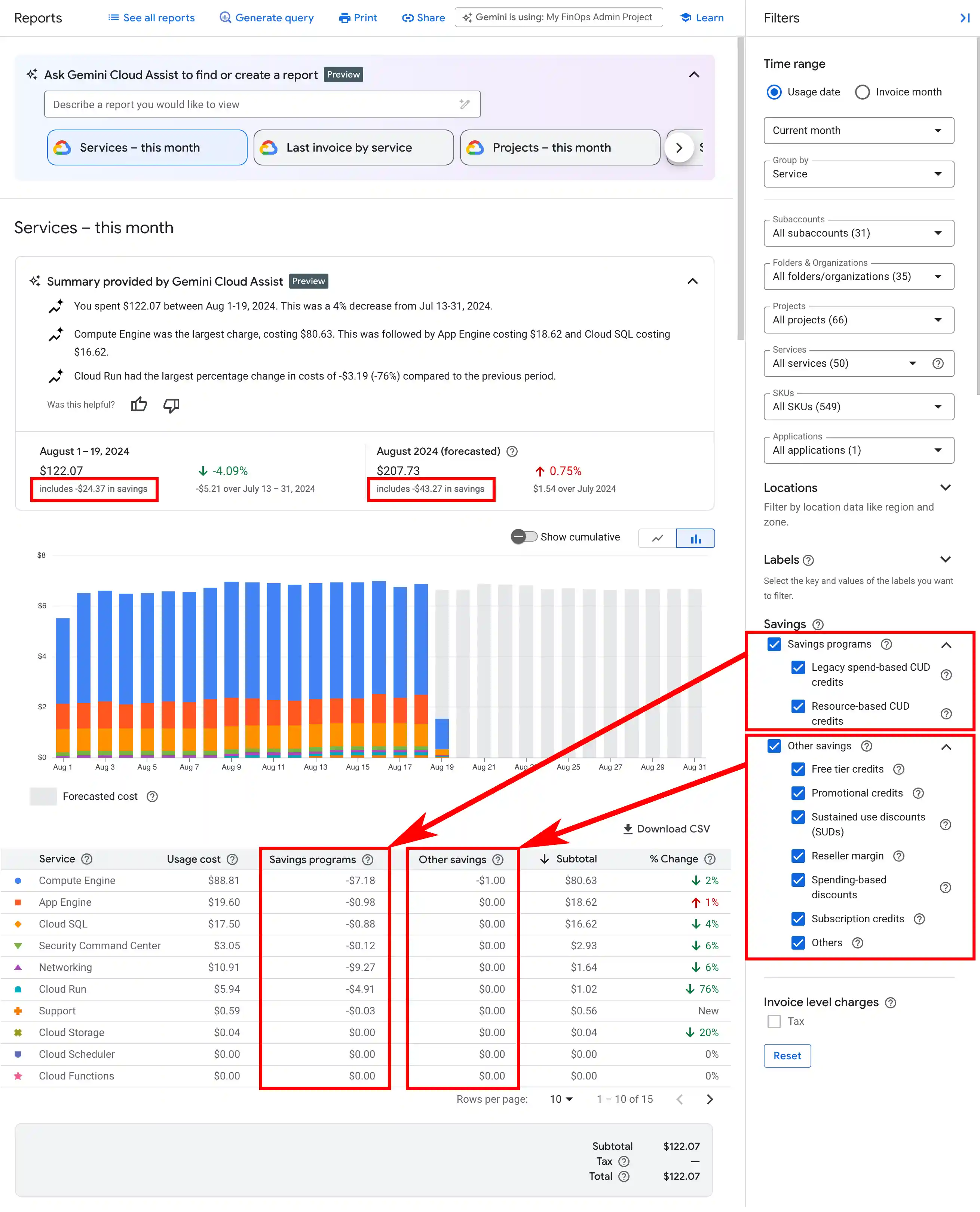 Illustrating the savings filter options in the reports page.