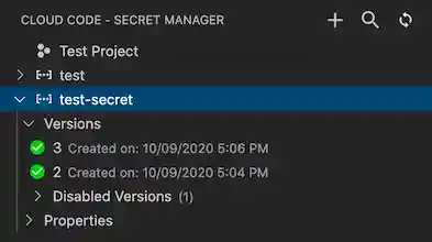 Secret Manager in Cloud Code open with two secrets listed