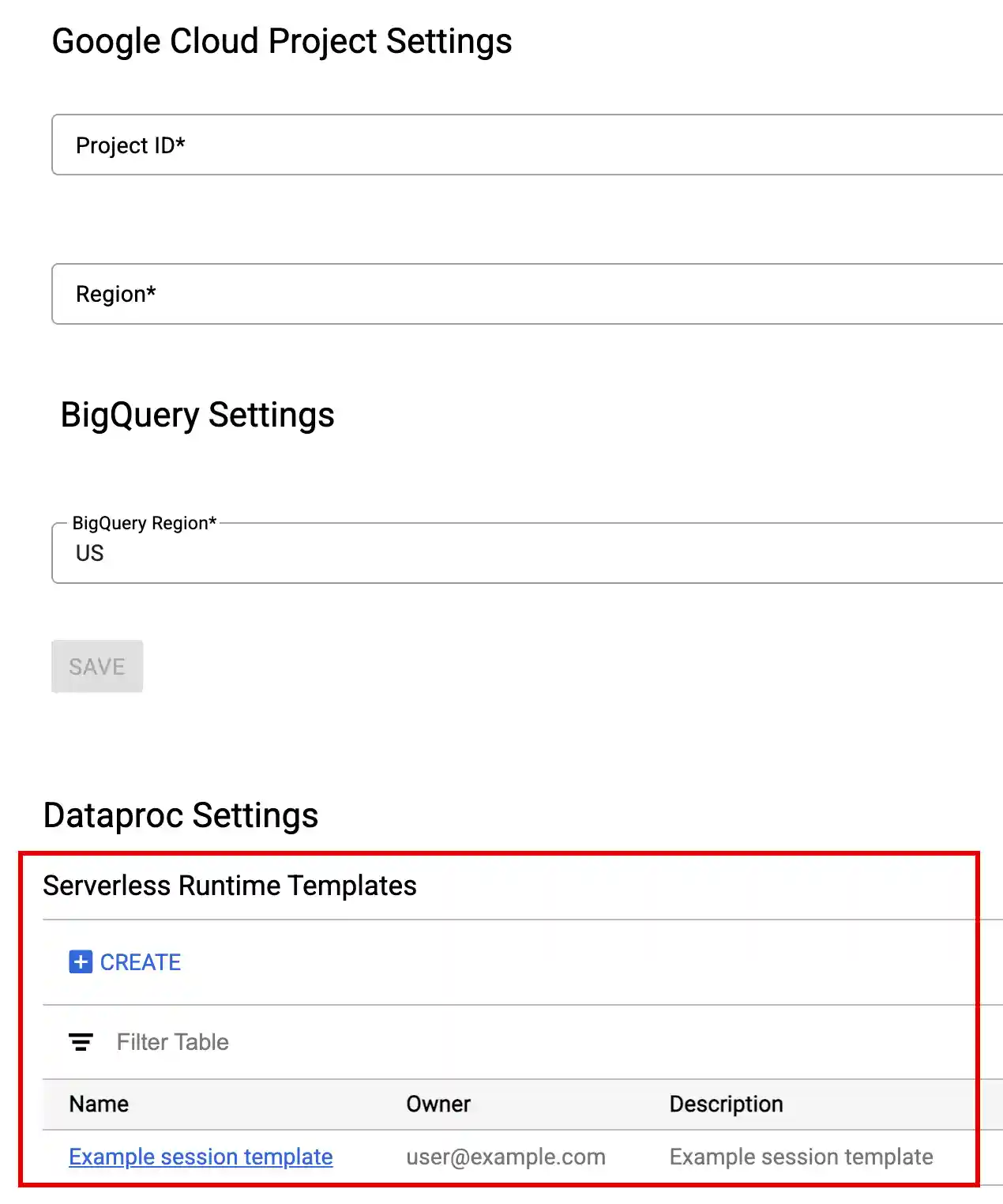 List of runtime templates