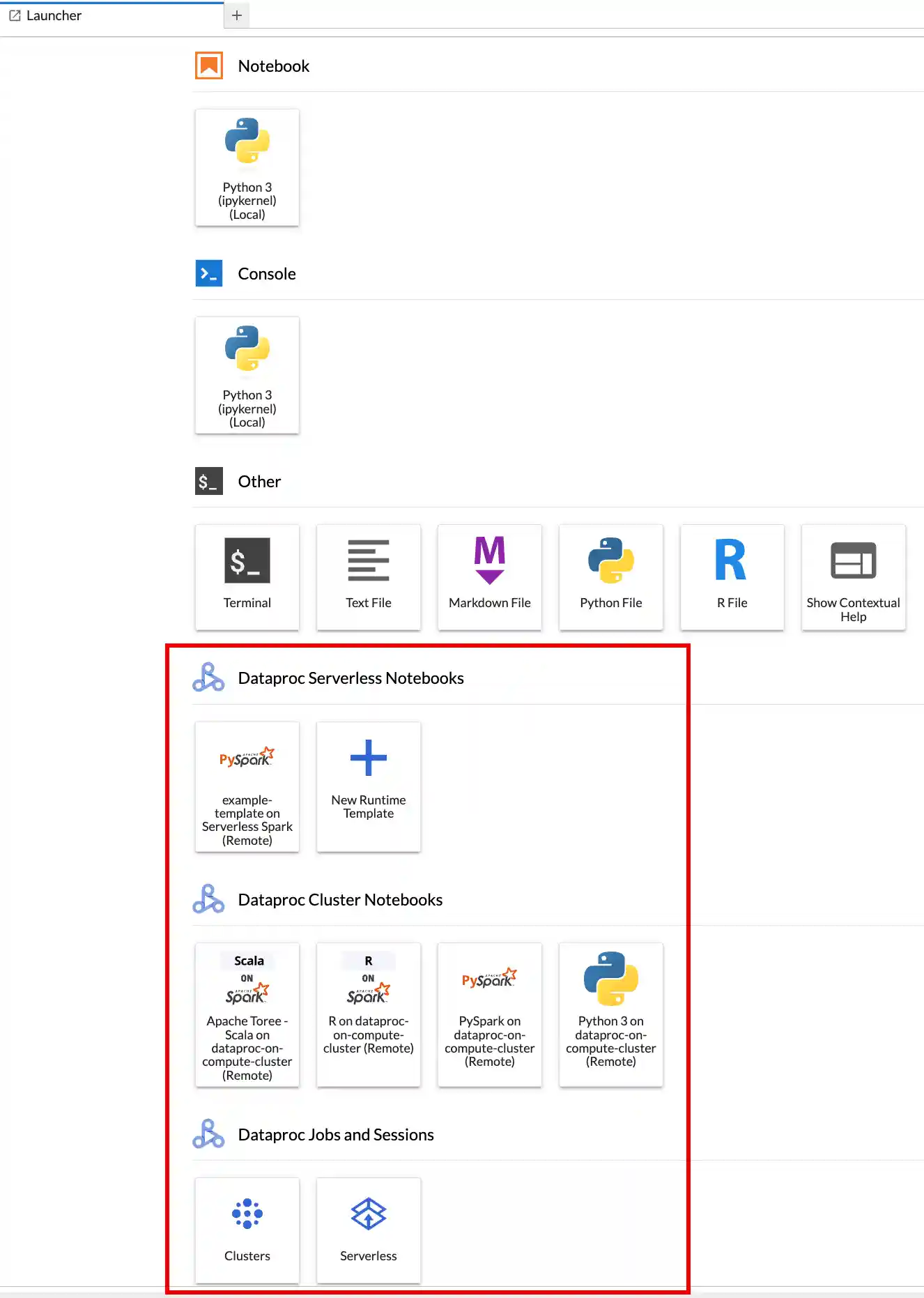 JupyterLab launcher browser page
