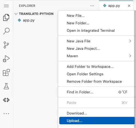 Upload a file to Cloud Shell Editor project.