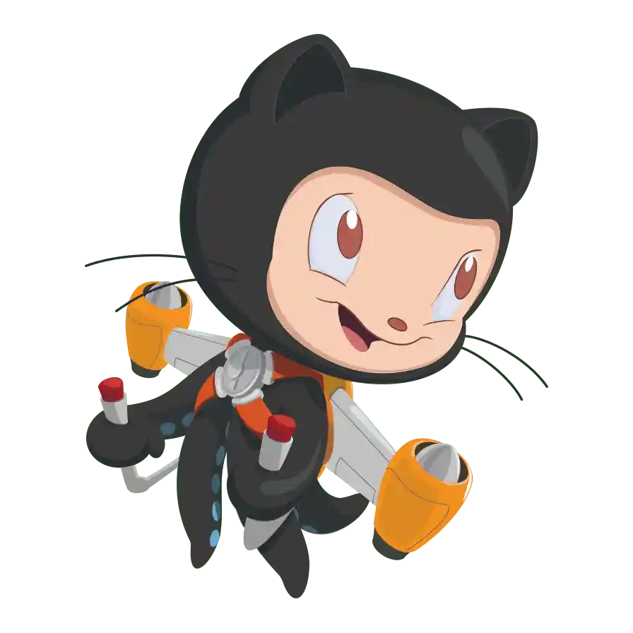 GitHub octocat wearing a jetpack and flying through the air