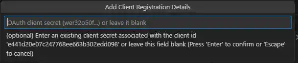 Screenshot that shows the authorization when Client Secret for a MCP server is requested.