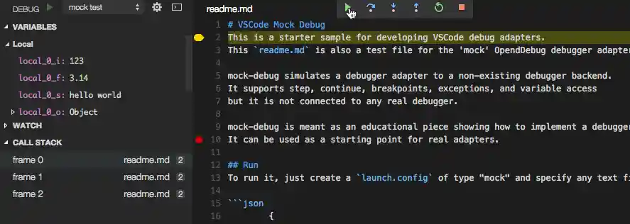 Mock Debugger running