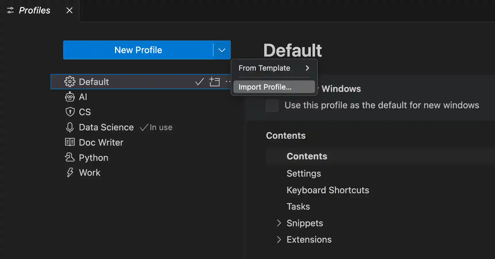 Import profile from the Profiles editor