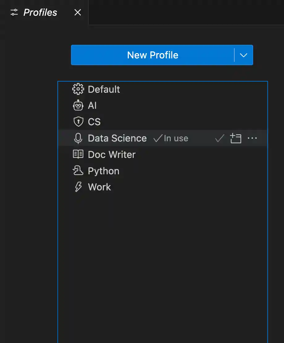 Showing current profile in the Profiles editor