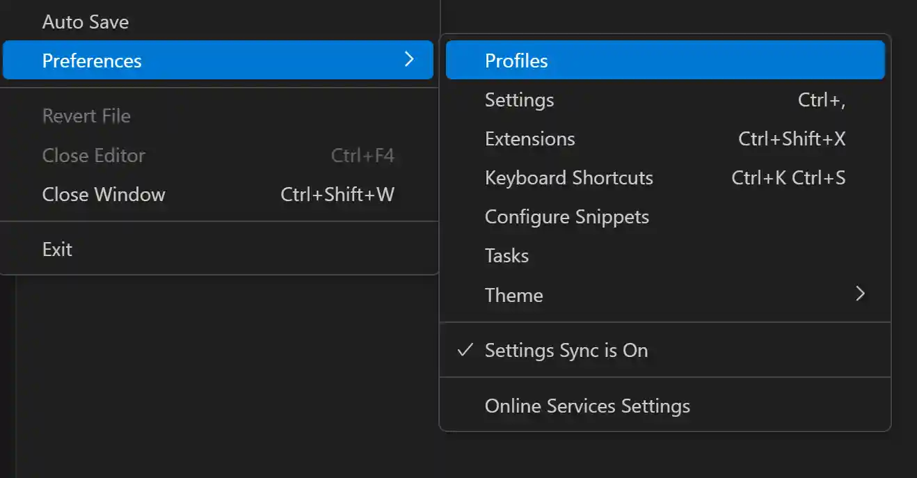 Profiles editor Menu Item
