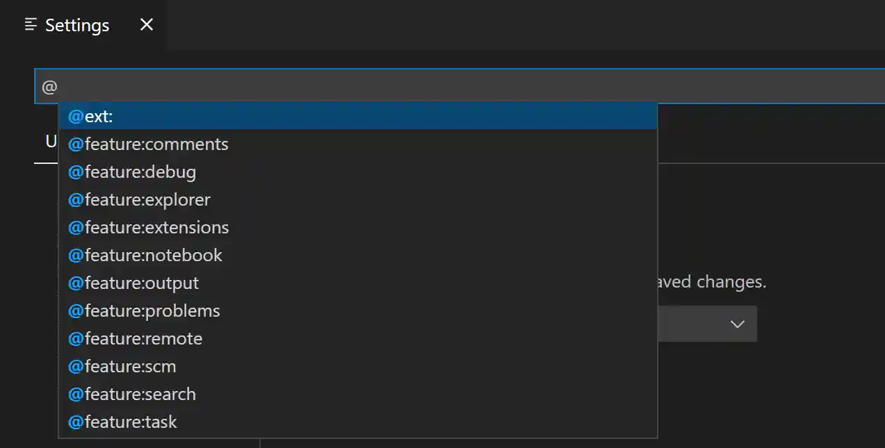Setting editor @ tag filter dropdown