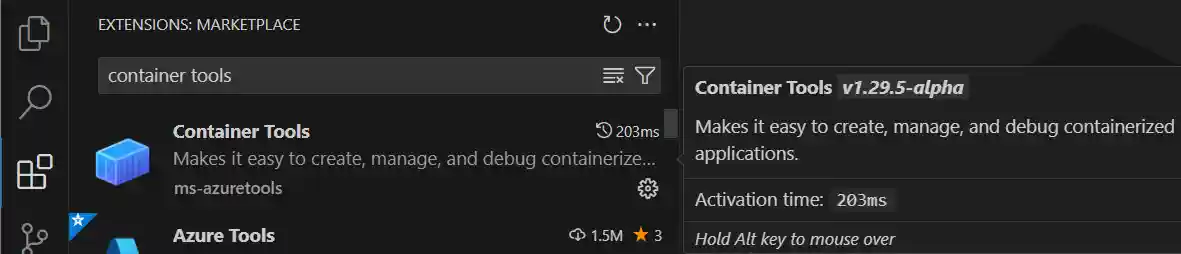 Select Container Tools extension