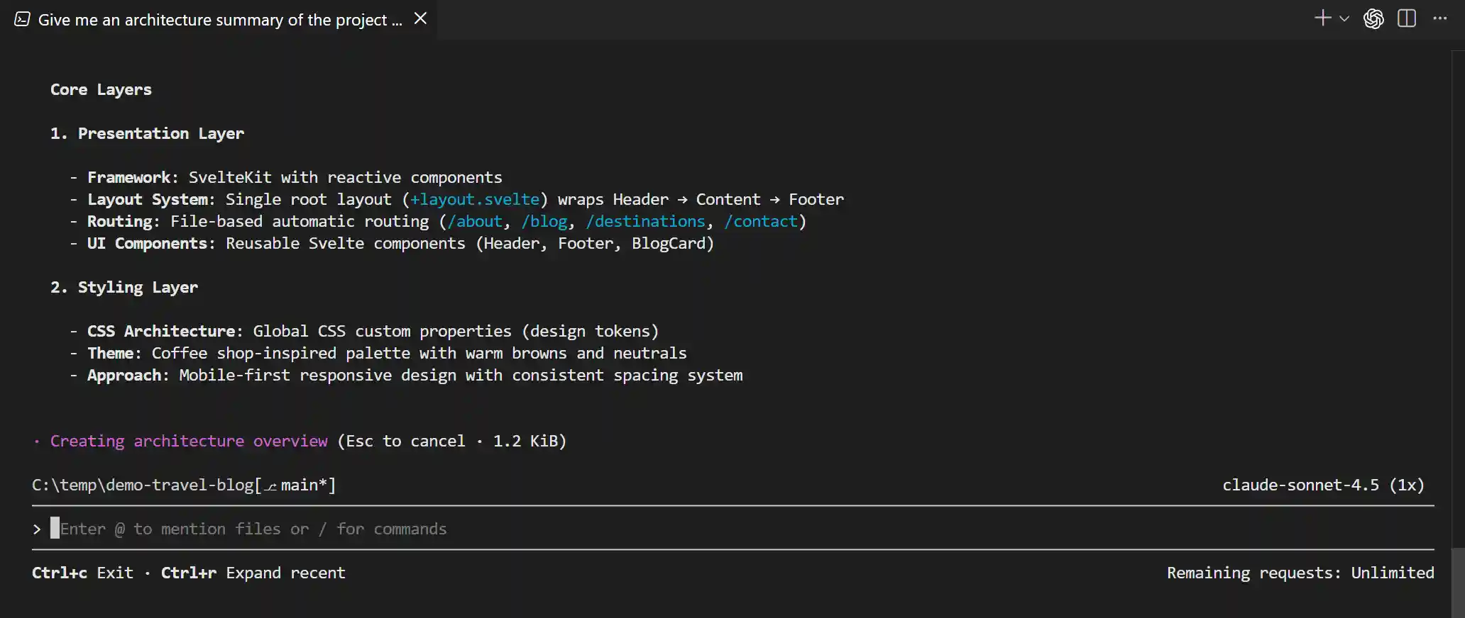 Screenshot showing the Copilot CLI session inside VS Code.
