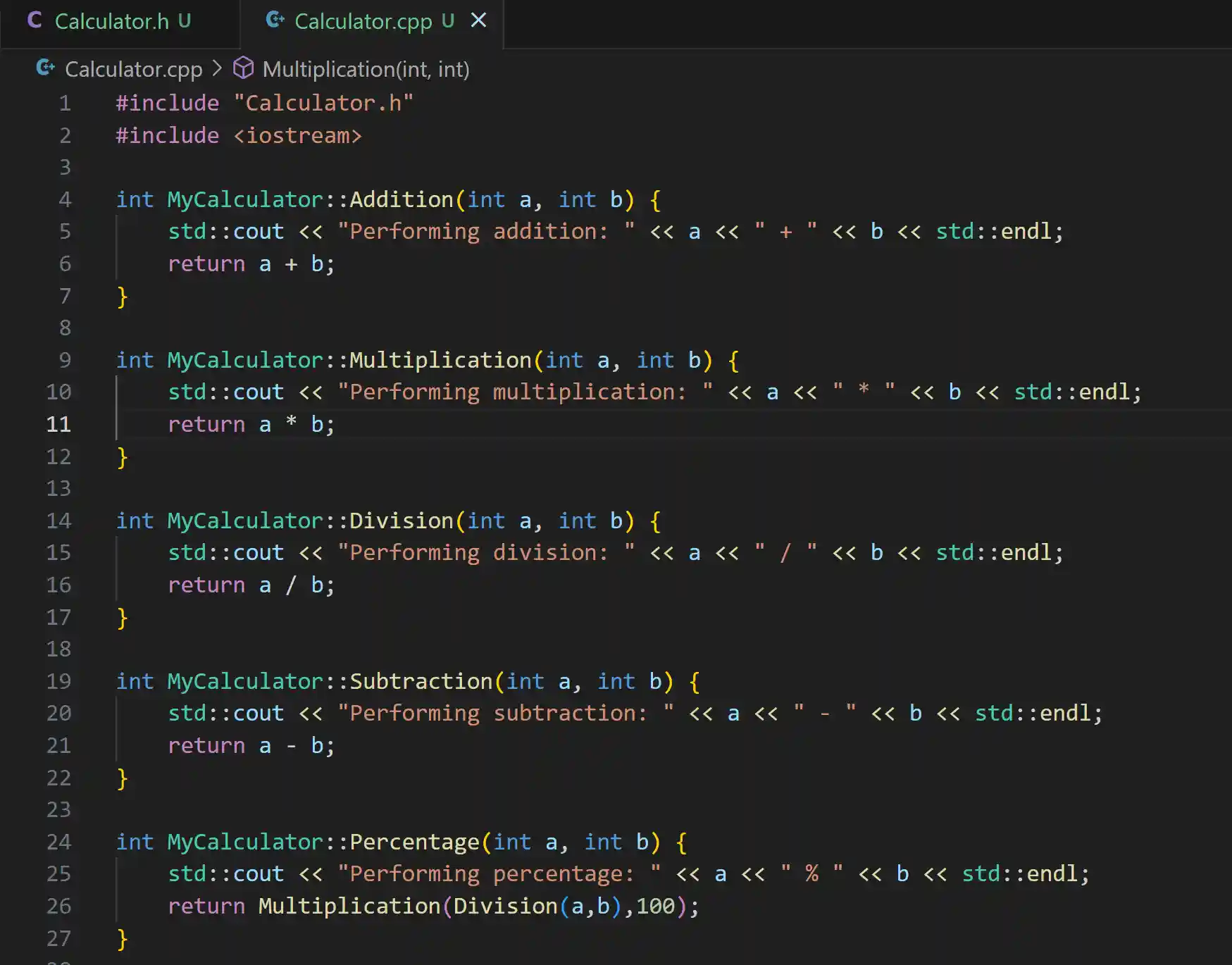 Selecting call hierarchy and showing calls in sidebar