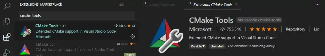 CMake tools extension