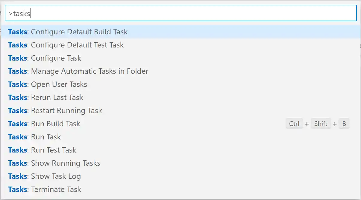 Tasks in Command Palette