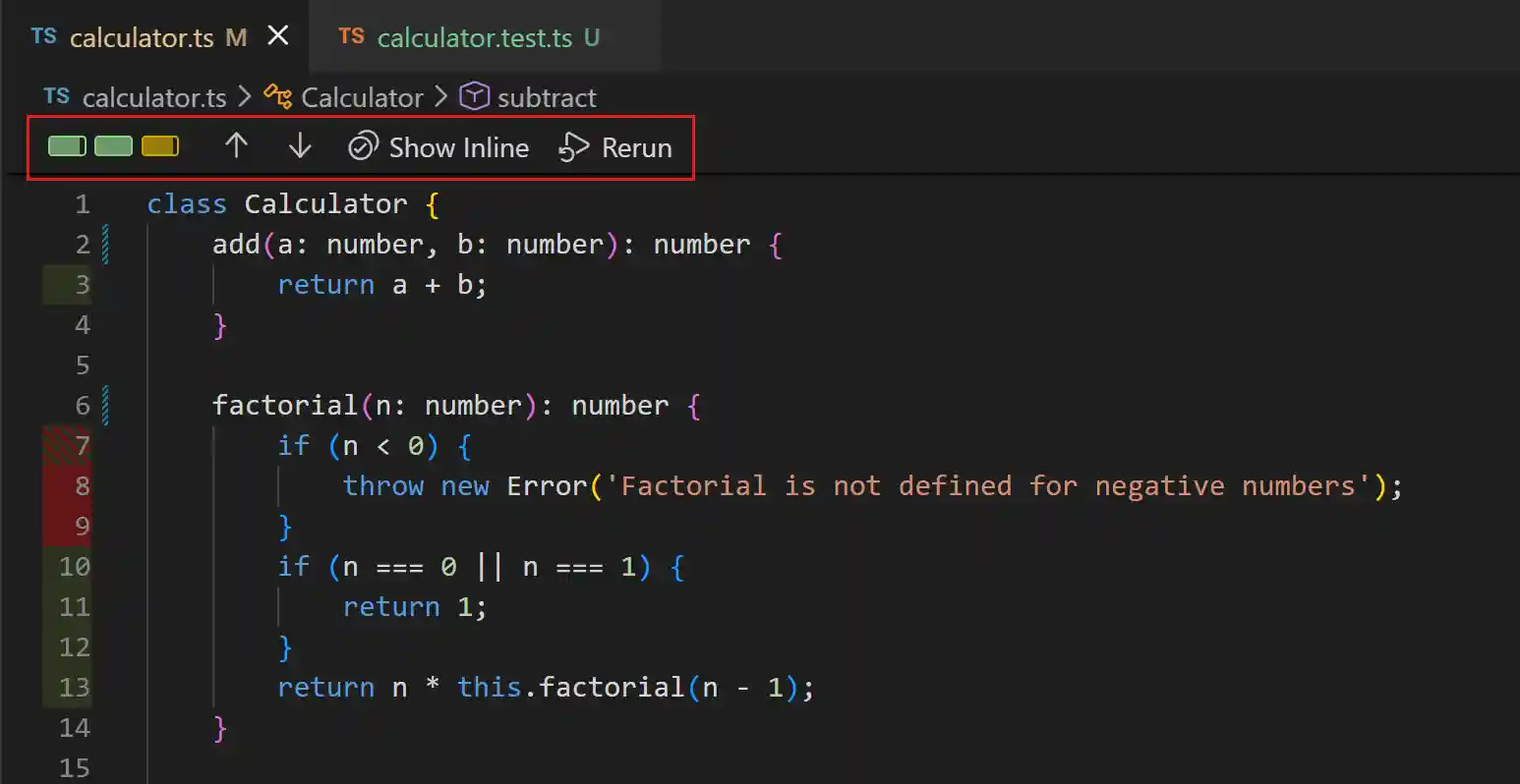 Test Coverage toolbar